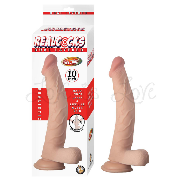 RealCocks Dual Layered Bendable Realistic Dildo With Balls 10 Inch White