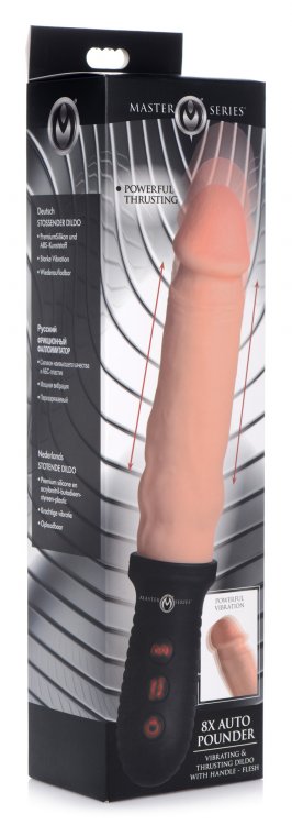 Master Series 8X Auto Pounder Vibrating and Thrusting Dildo with Handle Beige