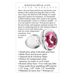 Adam & Eve Pink Gem Glass Plug Small Buy in Singapore LoveisLove U4Ria 