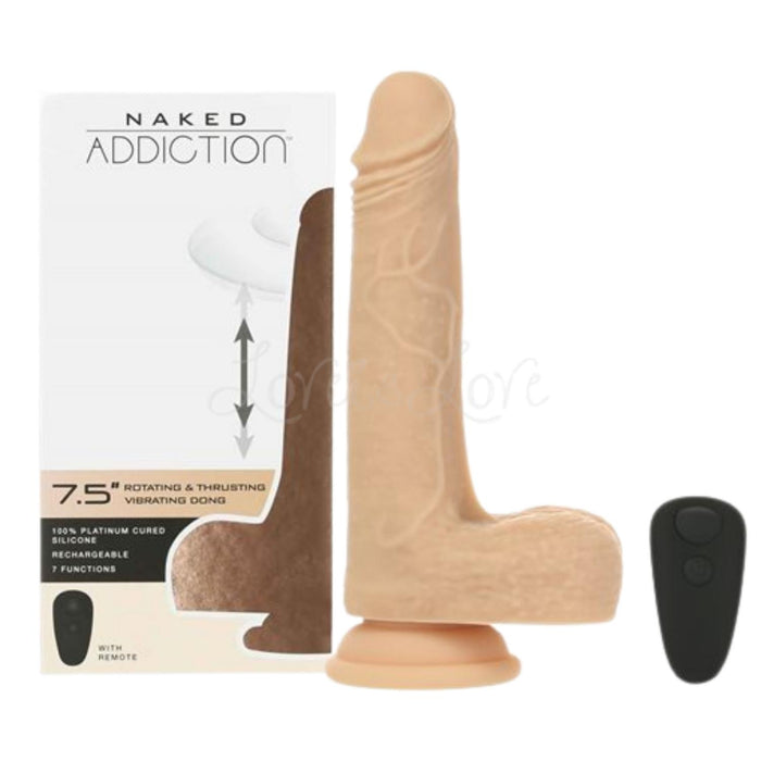 BMS Factory Naked Addiction The Freak Silicone Rotating and Thrusting Vibrating Dildo With Remote Control 7.5 Inch