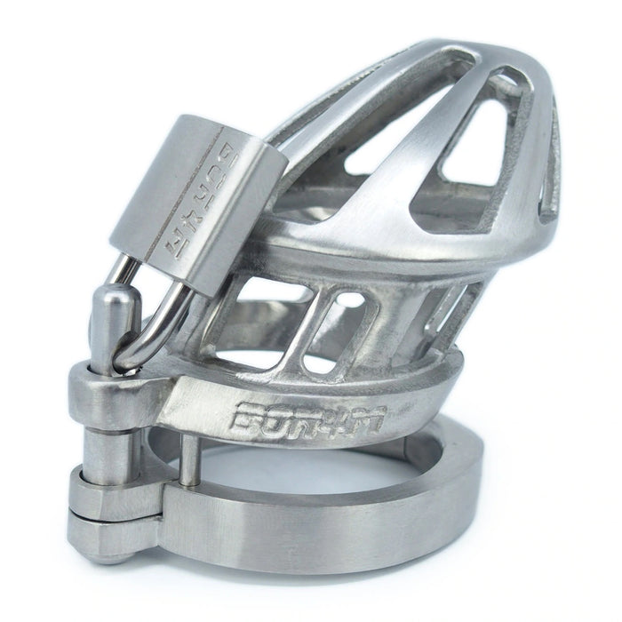 BON4M High Quality Stainless Steel Chastity Cock Cage Small-Medium Size with 7 Hinged Rings