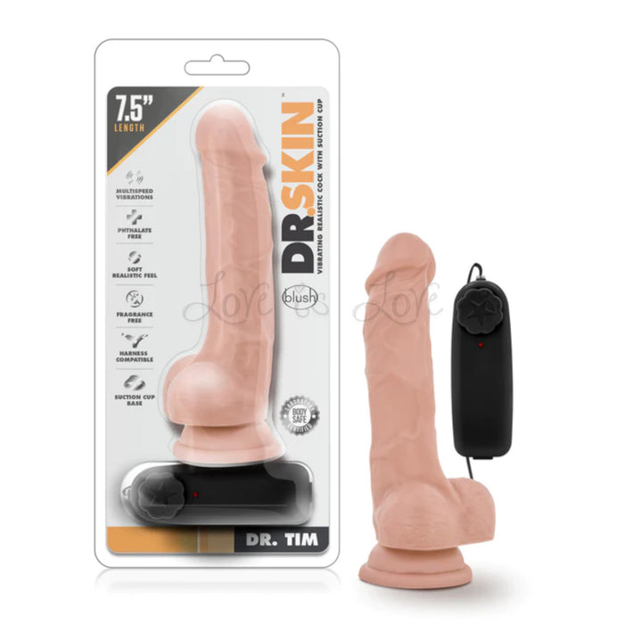 Blush Dr. Skin Dr. Tim Vibrating Realistic Cock With Suction Cup 7.5 Inch Beige
