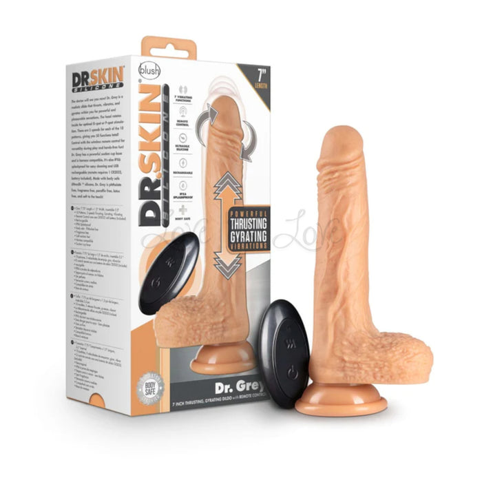 Blush Dr Skin Silicone Dr Grey Thrusting Realistic Remote Control Dildo with Suction Cup Balls (Powerful)