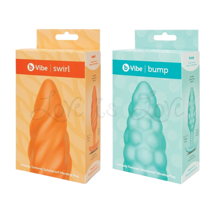 B-Vibe Textured Vibrating Butt Plug Mint Bump or Orange Swirl