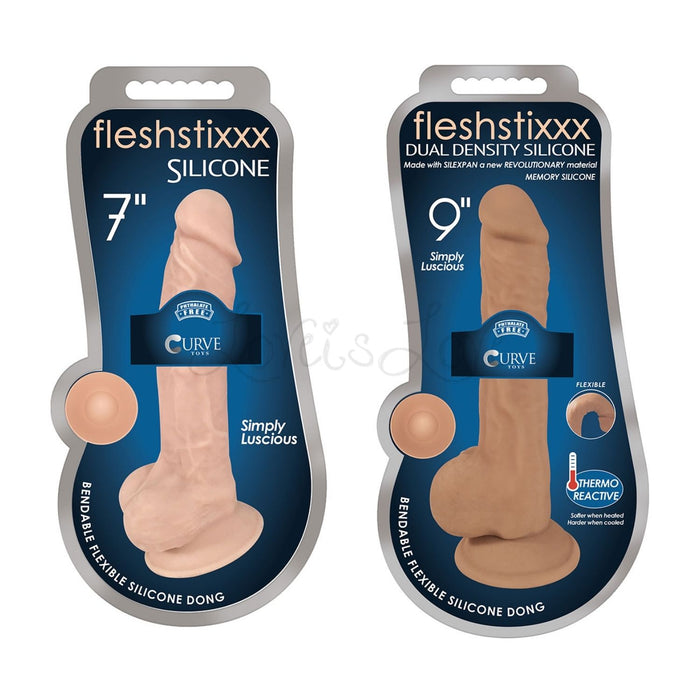 Curve Toys FLESHSTIXXX Silicone Silexpan Dildo with Balls 7 inch or 9 Inch