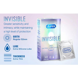 Durex Invisible Extra Thin Extra Lubricated 10's (exp 2027)(Best Seller)
