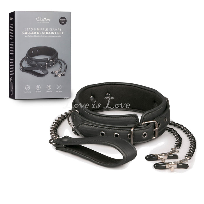 Easytoys Collar Restraint Set Lead And With Nipple Clamps