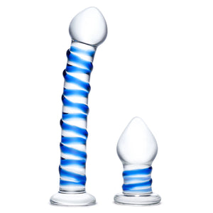 Glas Double Penetration Glass Swirly Dildo & Butt Plug Set 2 pcs buy in Singapore LoveisLove U4ria