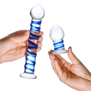 Glas Double Penetration Glass Swirly Dildo & Butt Plug Set 2 pcs buy in Singapore LoveisLove U4ria