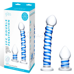 Glas Double Penetration Glass Swirly Dildo & Butt Plug Set 2 pcs buy in Singapore LoveisLove U4ria
