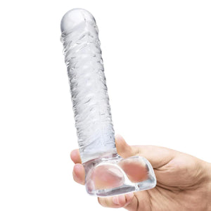 Glas Realistic Ribbed Glass 8 inch G-Spot Dildo with Balls love is love buy sex toys in singapore u4ria loveislove