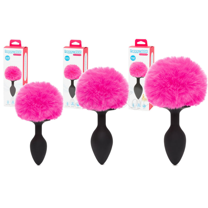 Happy Rabbit Bunny Tail Butt Plug Pink 3 Inch Small or 3.5 Inch Medium or 4 Inch Pink Large