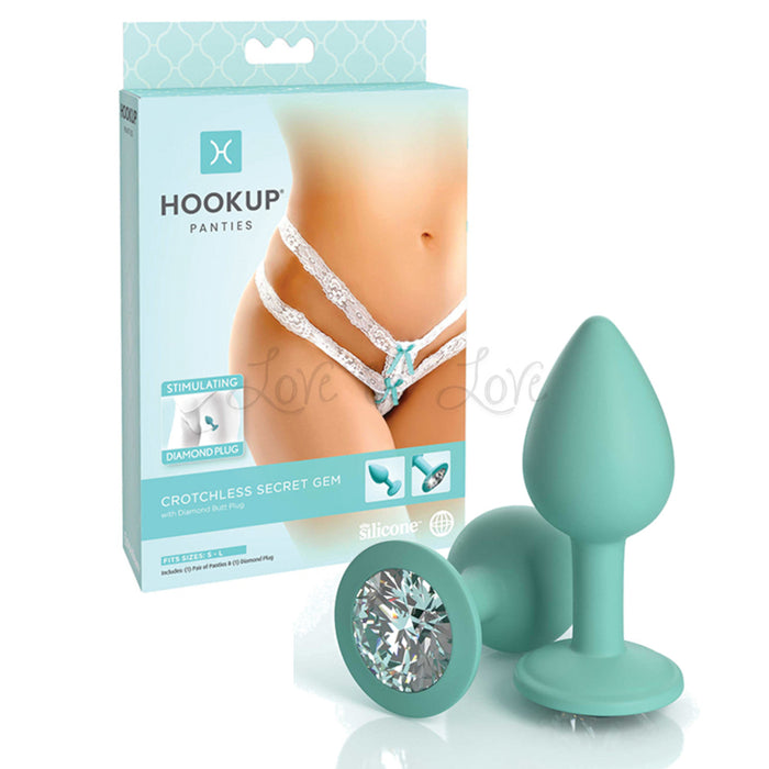 Hookup Panties Crotchless Secret Gem Silicone With Diamond Butt Plug (Fits Small to Large Sizes)