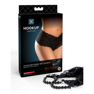 Hookup Panties Pleasure Pearl Boy Shorts - Beaded Crotchless Lace Pattern (Fits Small to Large Sizes)
