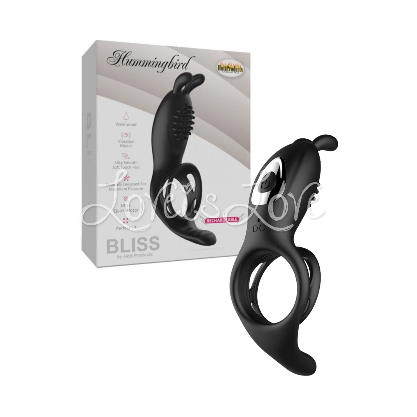 Hott Products Bliss Hummingbird Vibrating Cock Ring Black Love is Love Hott Products Bliss Hummingbird Vibrating Cock Ring Black Love is Love