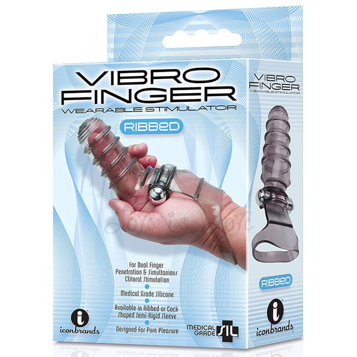 Icon Brands The 9's VibroFinger Ribbed Finger Massager Gray