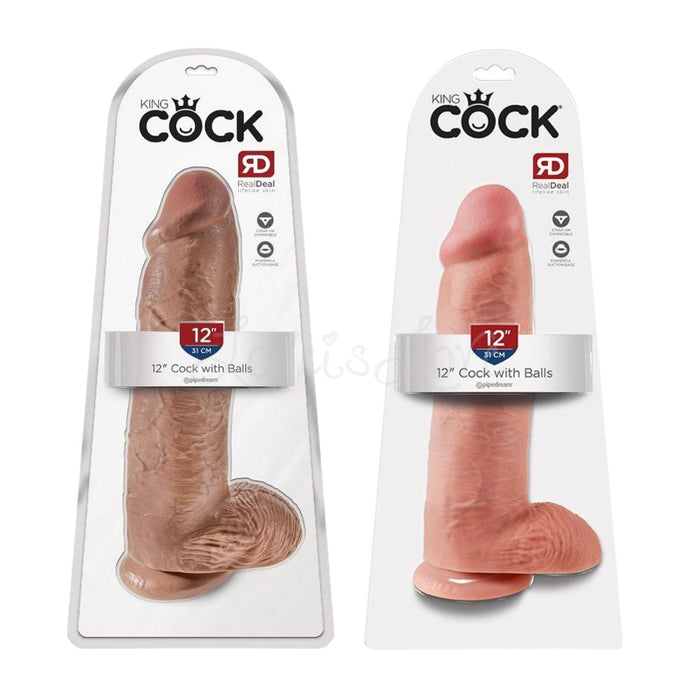 King Cock 12 Inch Cock With Balls (In New RealDeal Lifelike Skin)