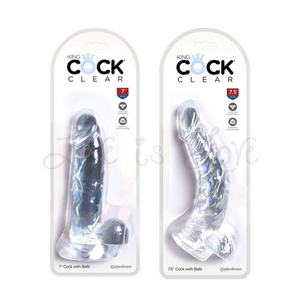 King Cock Clear Cock with Balls 7 Inch or 7.5 Inch