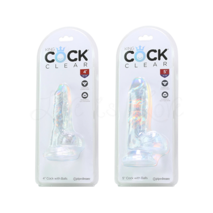 King Cock Clear Cock with Balls 4 Inch Or 5 Inch