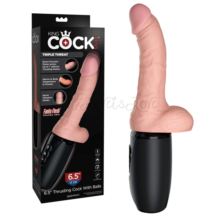 King Cock Plus Triple Threat 6.5 Inch Warming Thrusting Cock With Balls Light