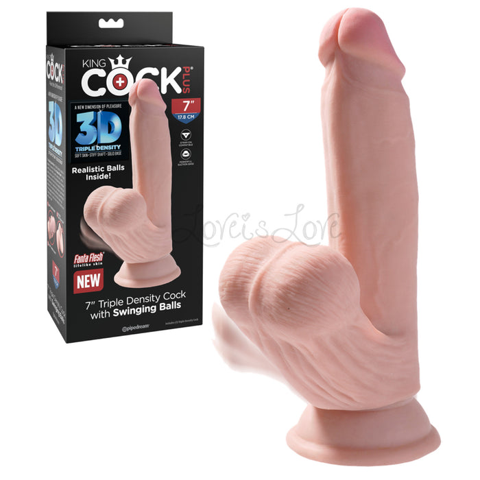 King Cock Plus Triple Density Cock With Swinging Balls 7 Inch Light or Tan