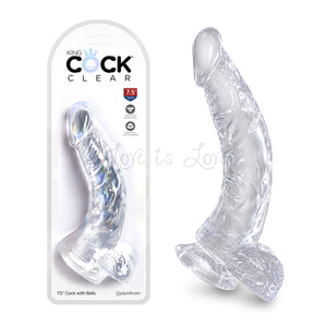 King Cock Clear Cock with Balls 7 Inch or 7.5 Inch