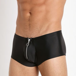 Male Power Nylon Spandex Zipper Shorts in Black S/M or L/XL Buy in Singapore LoveisLove U4Ria