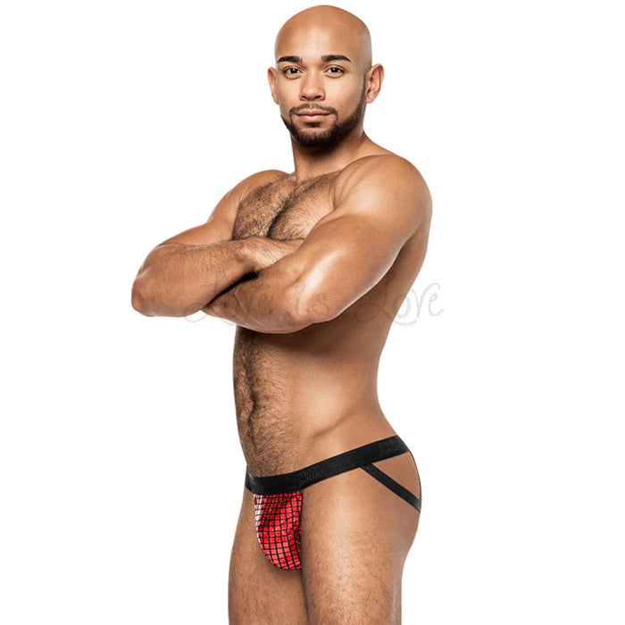 Male Power Disco Desire Strappy Ring Jock Black/Red S/M or L/XL