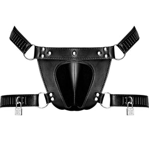 Male Power Faux Leather Scorpio Adjustable Waist And Leg Chastity Thong B love is love buy sex toys in singapore u4ria loveislovelack One Size 