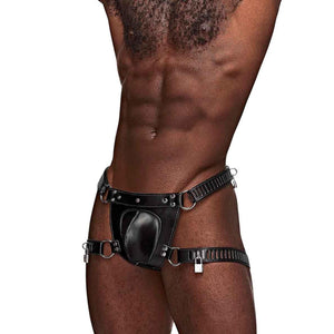 Male Power Faux Leather Scorpio Adjustable Waist And Leg Chastity Thong B love is love buy sex toys in singapore u4ria loveislovelack One Size 