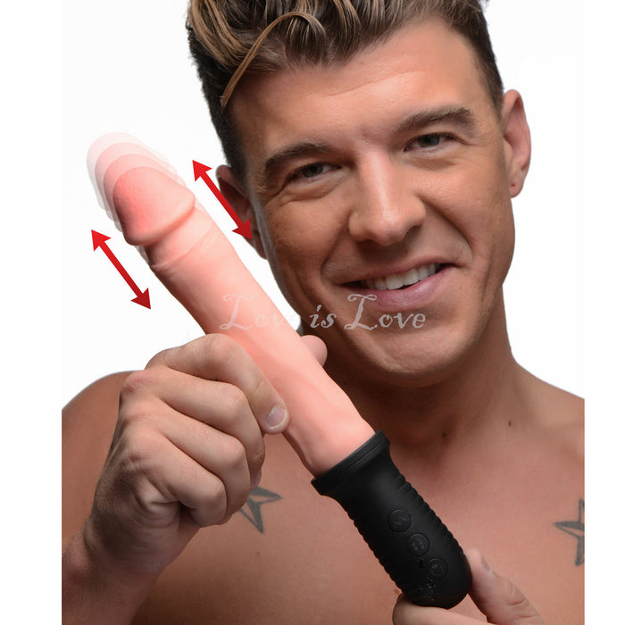 Master Series 8X Auto Pounder Vibrating and Thrusting Dildo with Handle Beige