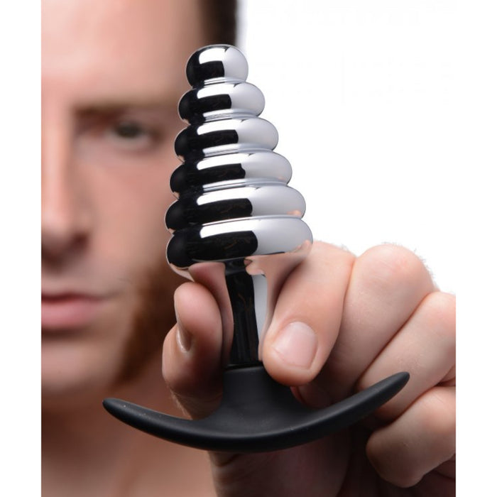 Master Series Dark Hive Metal and Silicone Ribbed Anal Plug