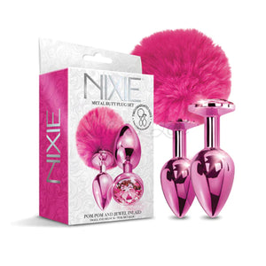 NIXIE Metal Butt Plug Set Pom Pom and Jewel Inlaid Metallic Pink Buy in Singapore LoveisLove U4Ria 