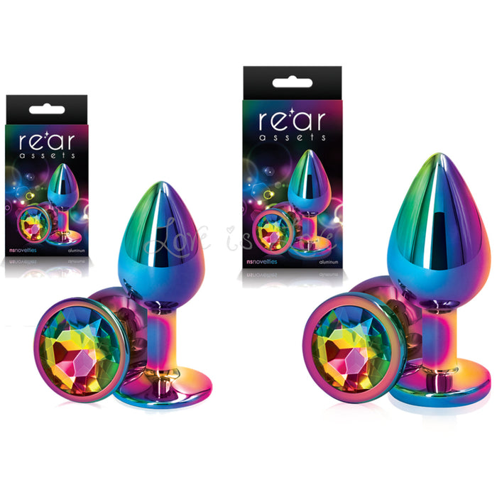 NS Novelties Rear Assets Aluminum Butt Plug Multicolor Rainbow Small or Medium