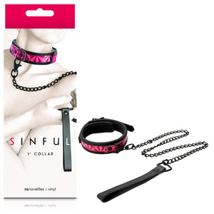 NS Novelties Sinful 1" Collar And Leash Pink Love Is Love u4ria Buy In Singapore Sex Toys 