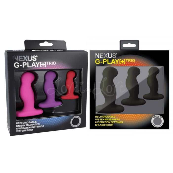 Nexus G-Play Trio+ Plus Unisex Vibrator Set of 3 Sizes in Multi Color or Black