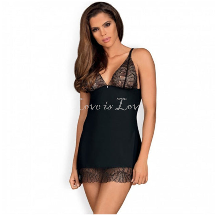 Obsessive Chiccanta Babydoll and Thong Chemise Black S/M or L/XL