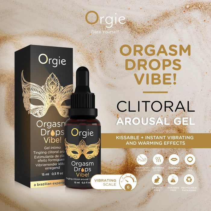 Orgie Orgasm Drops Vibe Tingling Clitoral Arousal Intimate Gel 15 ml 0.5 FL oz (Exp 2026)