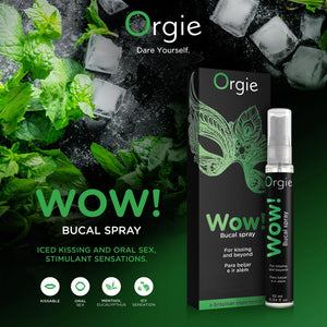 Orgie Wow! Bucal Kissing and Blowjob Arousal Spray 10 ML Mint or Strawberry Ice