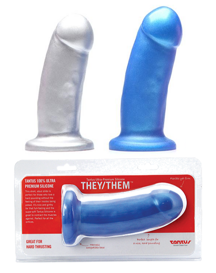Tantus They/Them Silicone Dildo Silver or Rockabilly Blue