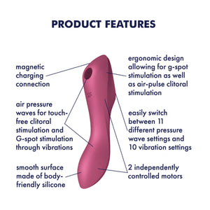 Satisfyer Curvy Trinity 3 Air Pulse Clitoral Stimulator and G Spot Vibrator in Red Buy in Singapore LoveisLove U4Ria