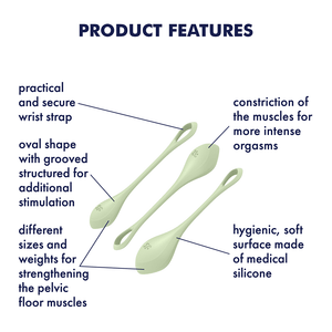 Satisfyer Yoni Power 2 Kegel Balls Training 3pc Set Light Green Buy in Singapore LoveisLove U4Ria