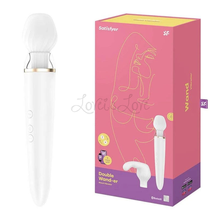 Satisfyer Double Wand-er White Massager Wand XXL Size With Bluetooth APP and 2 Interchangeable Heads