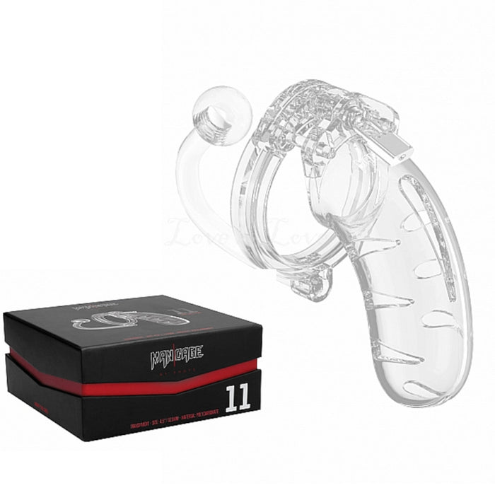 Shots Mancage Chastity Cage Model 11 4.5 in Length With Attachable Butt Plug Transparent