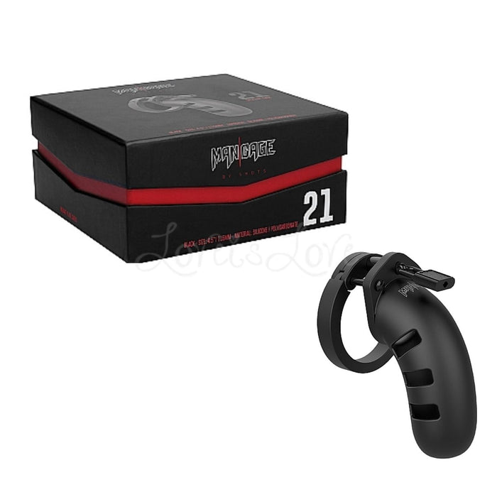 Shots Mancage Silicone Chastity Cage Model 21 4.5 Inches in Length Black