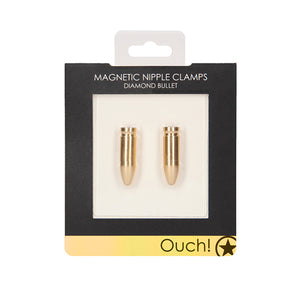 Shots Ouch Magnetic Nipple Clamps Diamond Bullet OU527GLD Gold