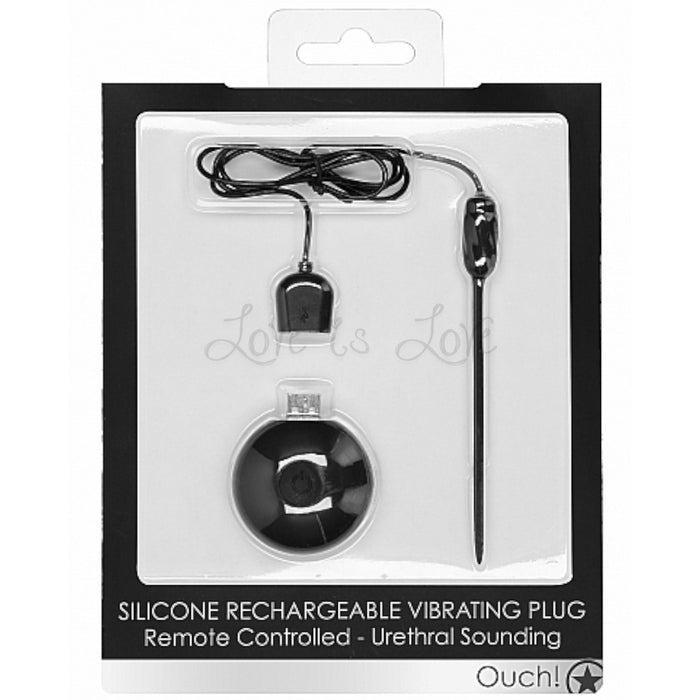 Shots Ouch! Urethral Sounding Remote-Controlled Silicone Rechargeable Vibrating Plug Black 4 mm (Authorized Dealer)