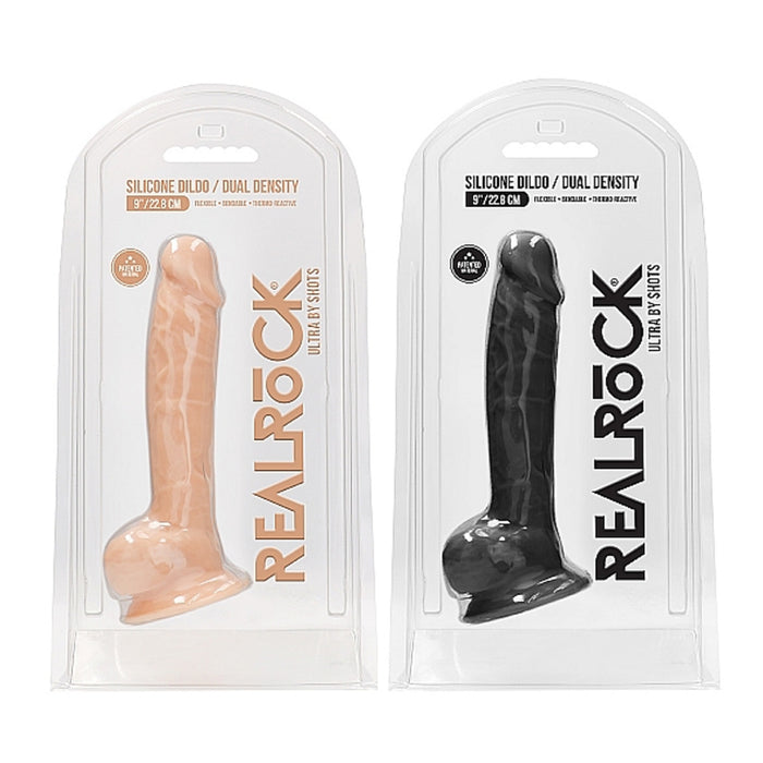 Shots RealRock Ultra Dual Density Realistic Silicone Dildo With Balls 9 Inch 22.8 cm
