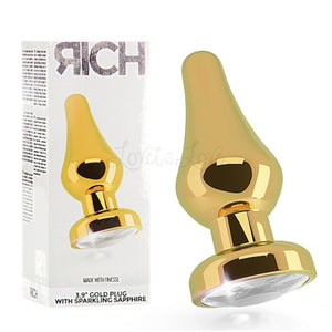 Shots Rich R1 Gold Plug 3.9 Inch With Clear Sapphire Buy in Singapore LoveisLove U4Ria 