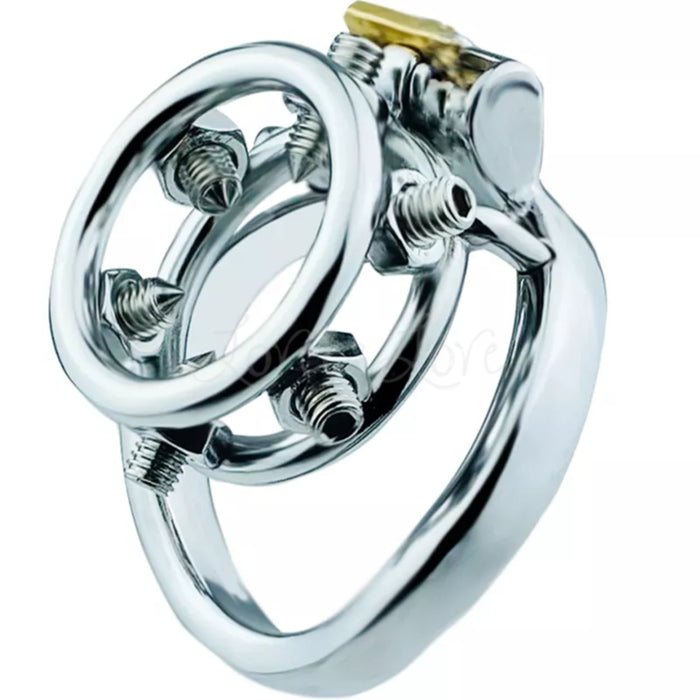 Stainless Steel Open Chastity Ring with Pointed Screws Chastity Cage #132 with 45 mm Ring
